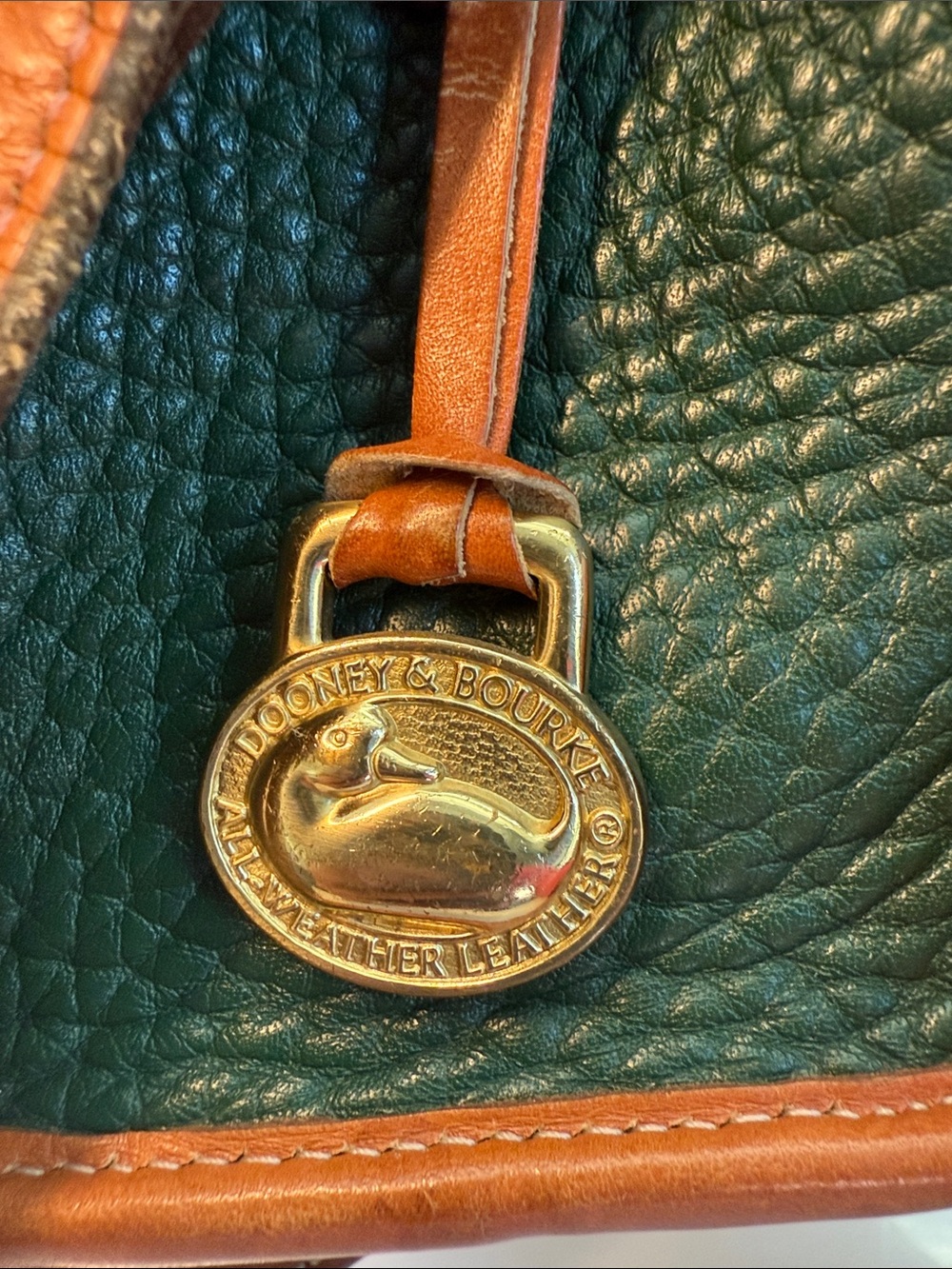 Vintage Dooney & Bourke Essex - Green Pebbled Leather Crossbody with Brown Trim - Picture 9 of 13